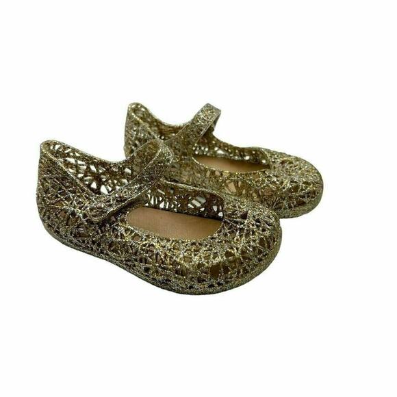 Mini Melissa Gold Glitter Campana Zig Zag Shoes - Picture 1 of 10